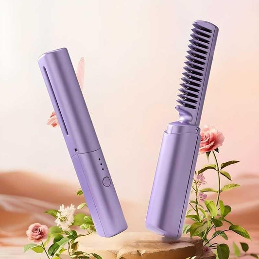Meneflix Portable Mini Hair Straightener | Cordless Rechargeable Adjustable Hot Comb
